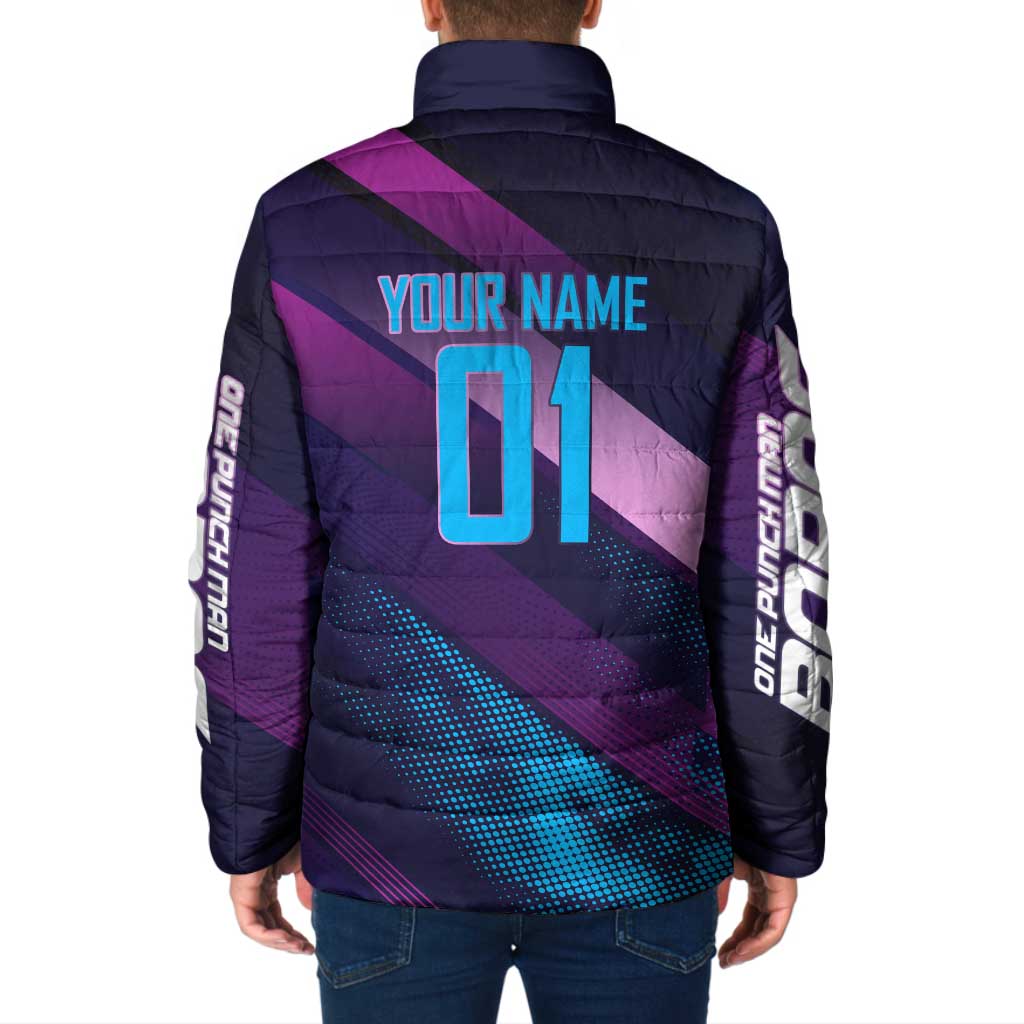 Personalized Boros Volleyball Action Design Padded Jacket With a dynamic sporty style in purple and blue.