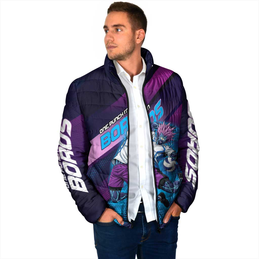 Personalized Boros Volleyball Action Design Padded Jacket With a dynamic sporty style in purple and blue.