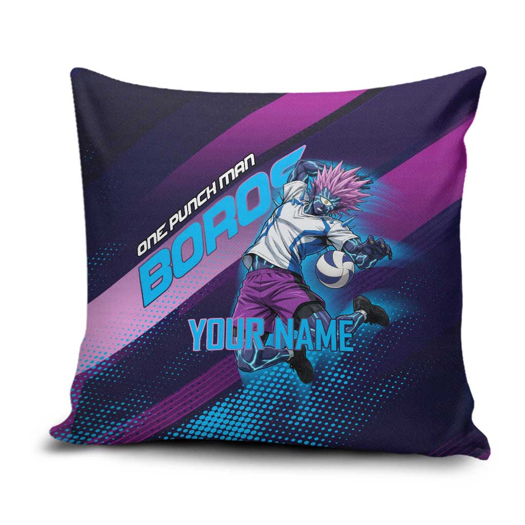 Personalized Boros Volleyball Action Design Pillow Cover With a dynamic sporty style in purple and blue.
