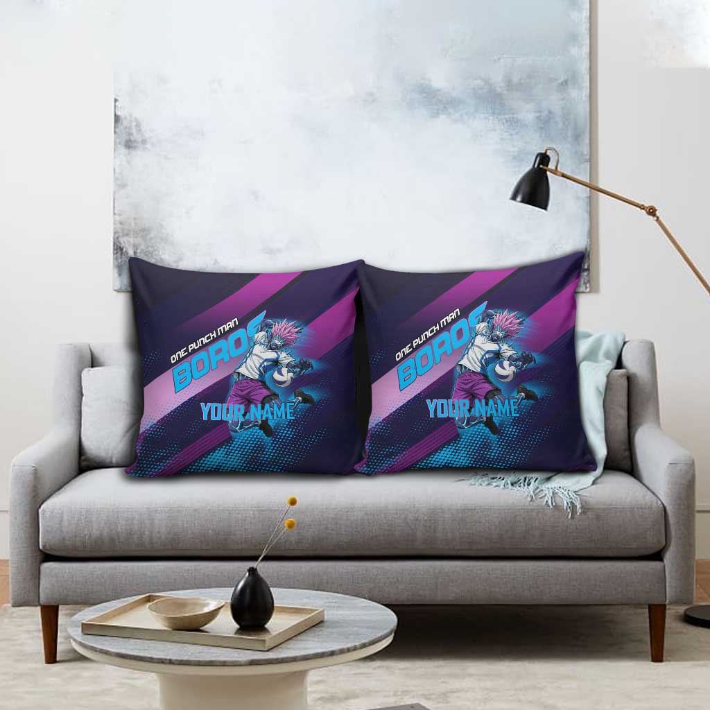 Personalized Boros Volleyball Action Design Pillow Cover With a dynamic sporty style in purple and blue.