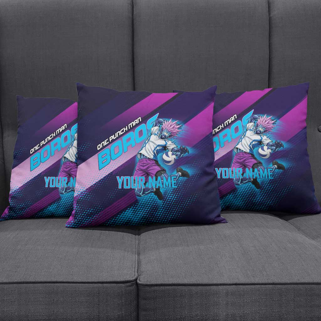 Personalized Boros Volleyball Action Design Pillow Cover With a dynamic sporty style in purple and blue.