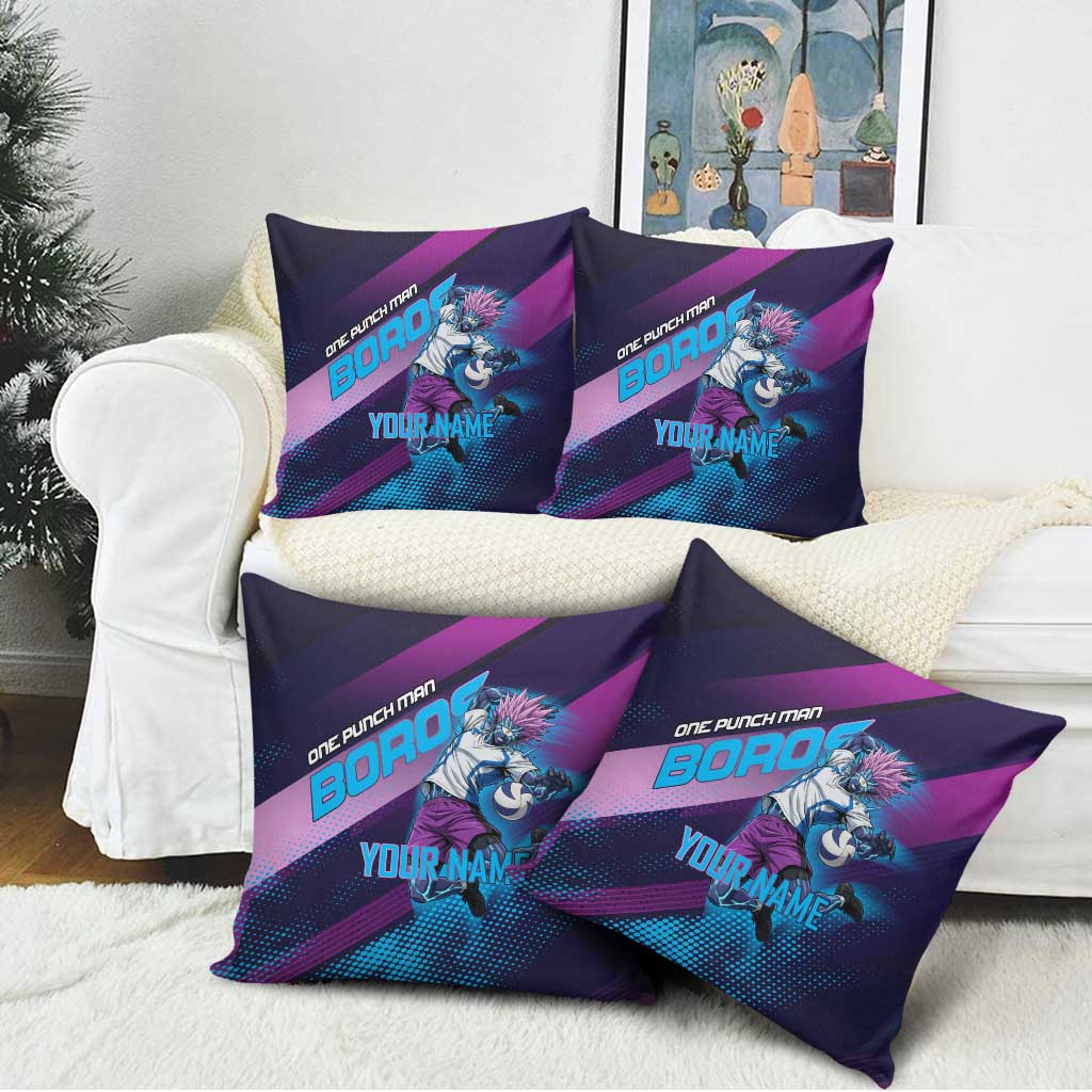 Personalized Boros Volleyball Action Design Pillow Cover With a dynamic sporty style in purple and blue.