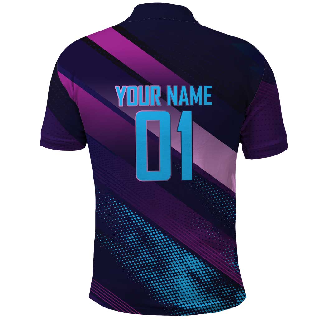 Personalized Boros Volleyball Action Design Polo Shirt With a dynamic sporty style in purple and blue.