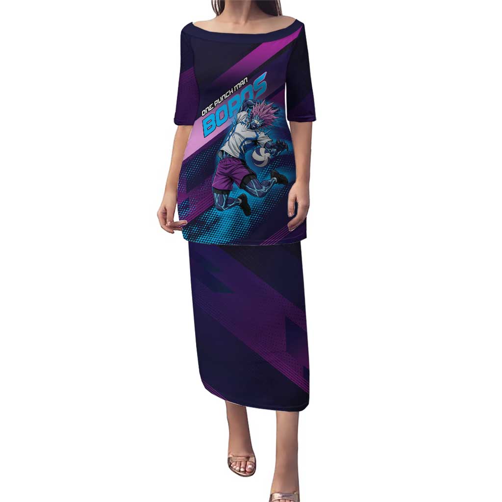 Personalized Boros Volleyball Action Design Puletasi With a dynamic sporty style in purple and blue.