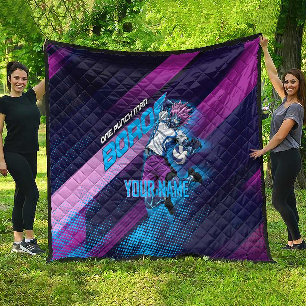 Personalized Boros Volleyball Action Design Quilt With a dynamic sporty style in purple and blue.