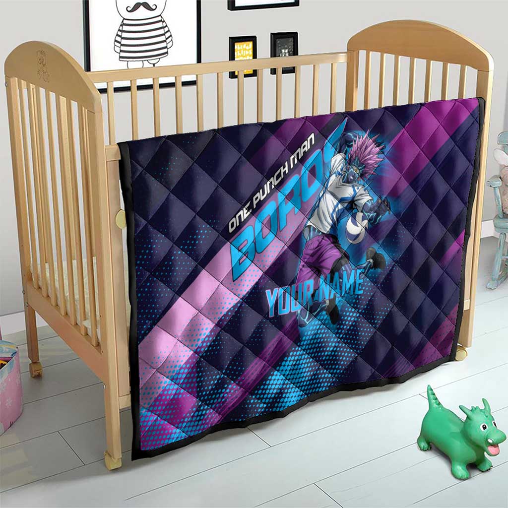 Personalized Boros Volleyball Action Design Quilt With a dynamic sporty style in purple and blue.