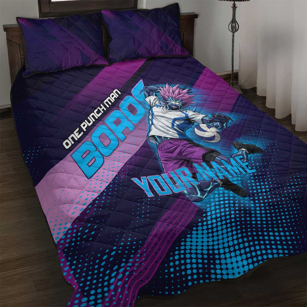 Personalized Boros Volleyball Action Design Quilt Bed Set With a dynamic sporty style in purple and blue.
