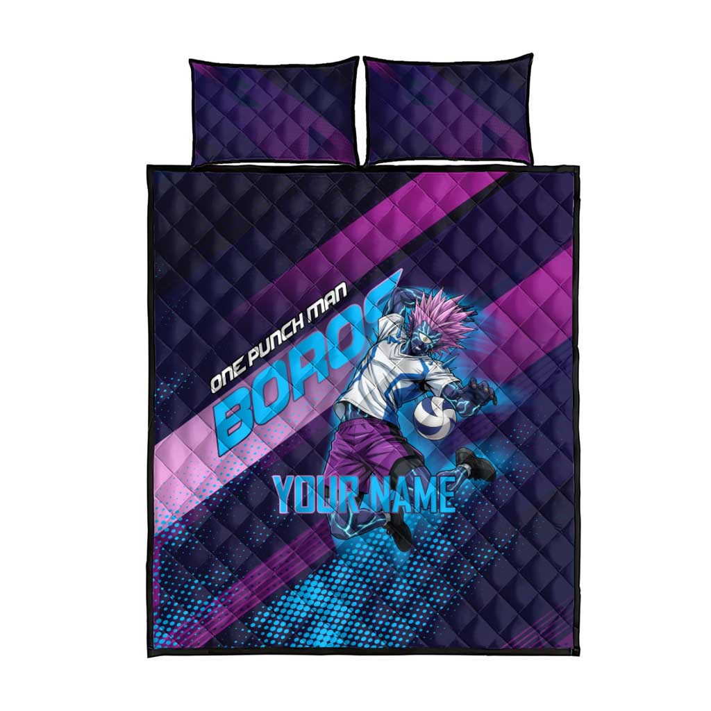 Personalized Boros Volleyball Action Design Quilt Bed Set With a dynamic sporty style in purple and blue.