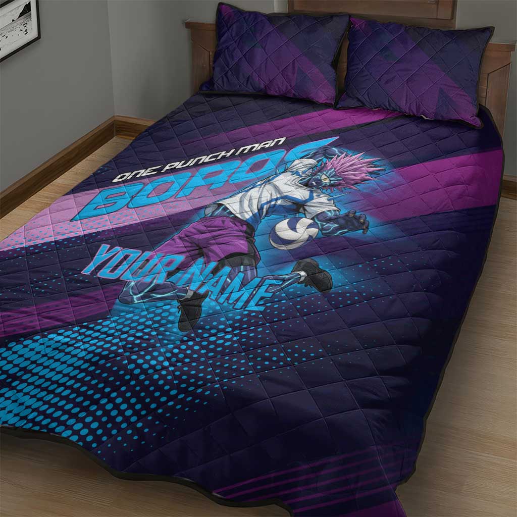 Personalized Boros Volleyball Action Design Quilt Bed Set With a dynamic sporty style in purple and blue.