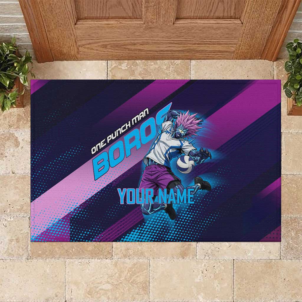 Personalized Boros Volleyball Action Design Rubber Doormat With a dynamic sporty style in purple and blue.