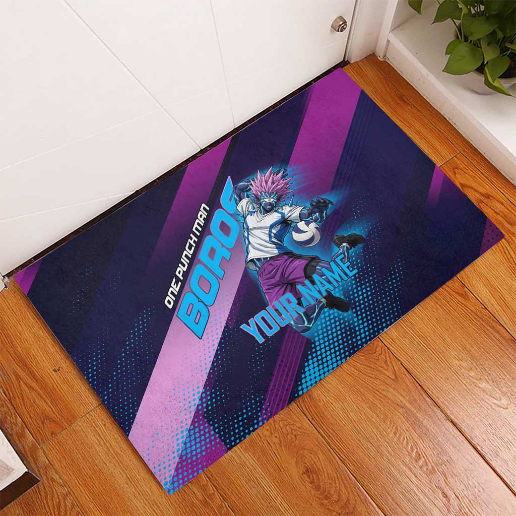 Personalized Boros Volleyball Action Design Rubber Doormat With a dynamic sporty style in purple and blue.