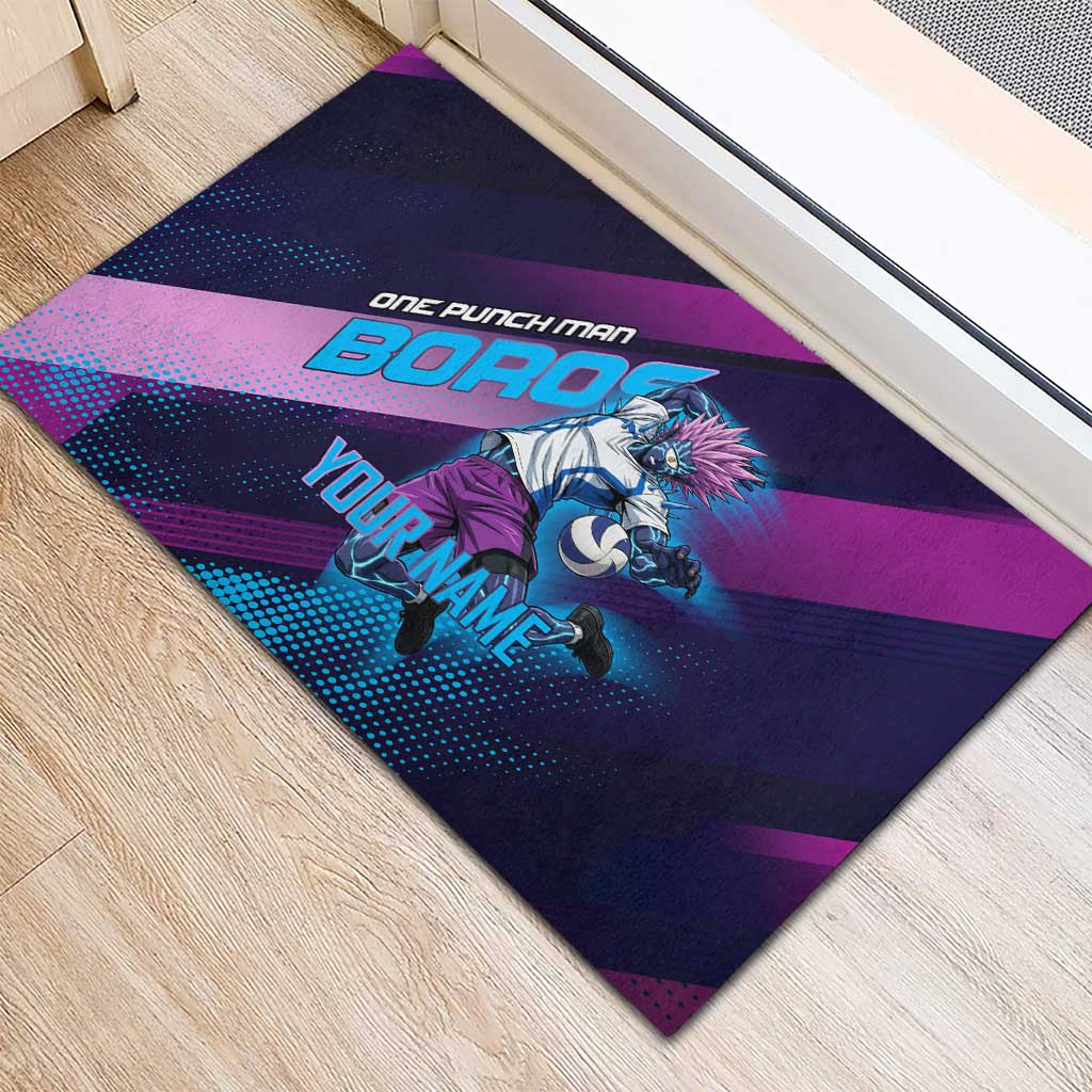 Personalized Boros Volleyball Action Design Rubber Doormat With a dynamic sporty style in purple and blue.