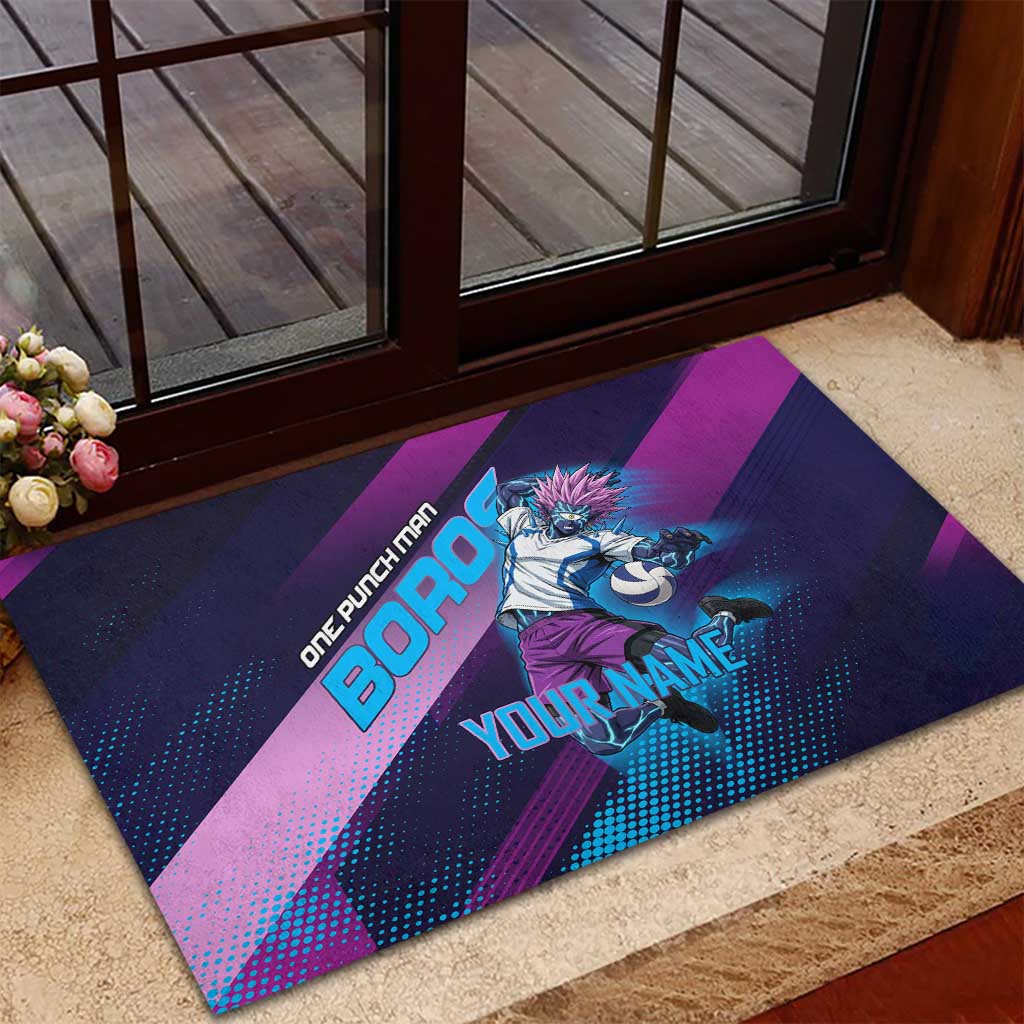 Personalized Boros Volleyball Action Design Rubber Doormat With a dynamic sporty style in purple and blue.