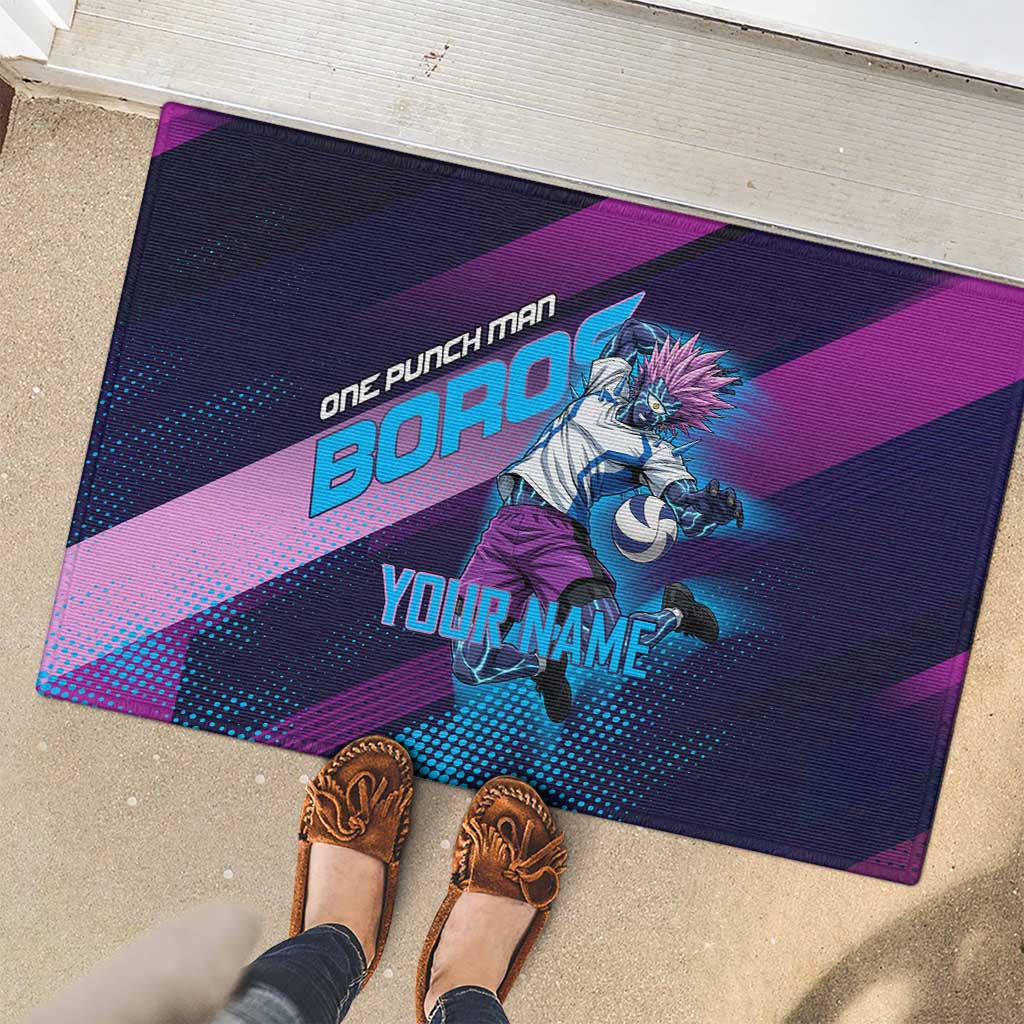 Personalized Boros Volleyball Action Design Rubber Doormat With a dynamic sporty style in purple and blue.