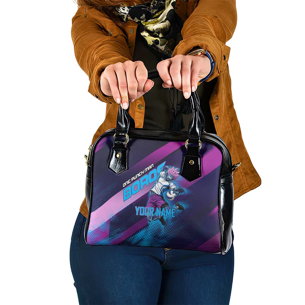 Personalized Boros Volleyball Action Design Shoulder Handbag With a dynamic sporty style in purple and blue.