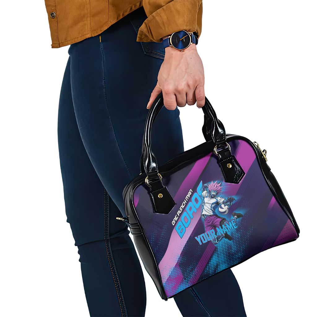 Personalized Boros Volleyball Action Design Shoulder Handbag With a dynamic sporty style in purple and blue.
