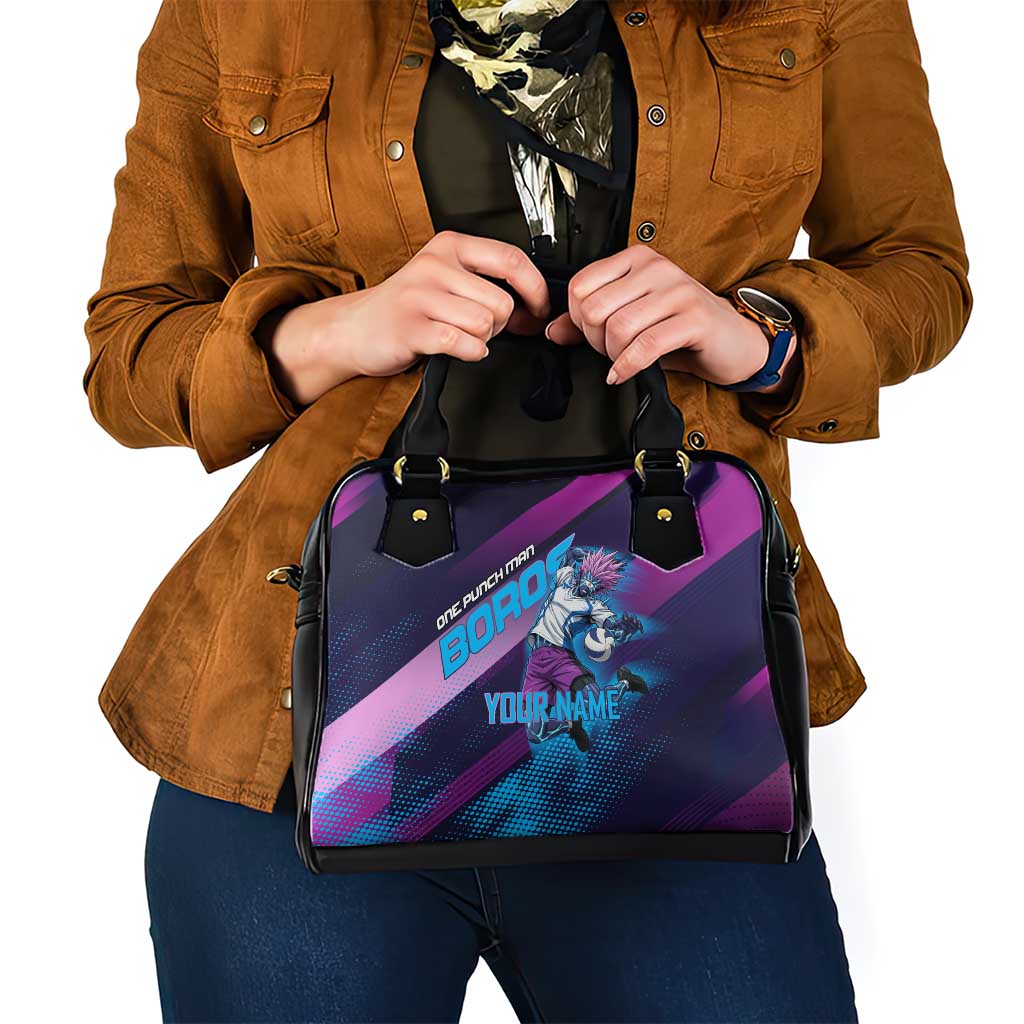 Personalized Boros Volleyball Action Design Shoulder Handbag With a dynamic sporty style in purple and blue.