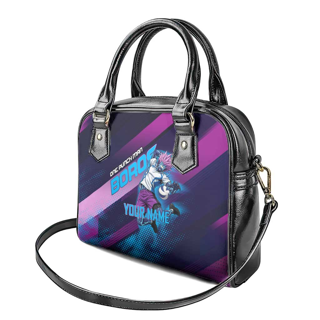 Personalized Boros Volleyball Action Design Shoulder Handbag With a dynamic sporty style in purple and blue.