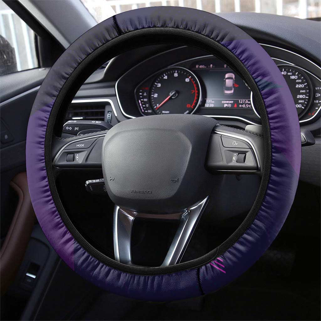 Boros Volleyball Action Design Steering Wheel Cover With a dynamic sporty style in purple and blue.