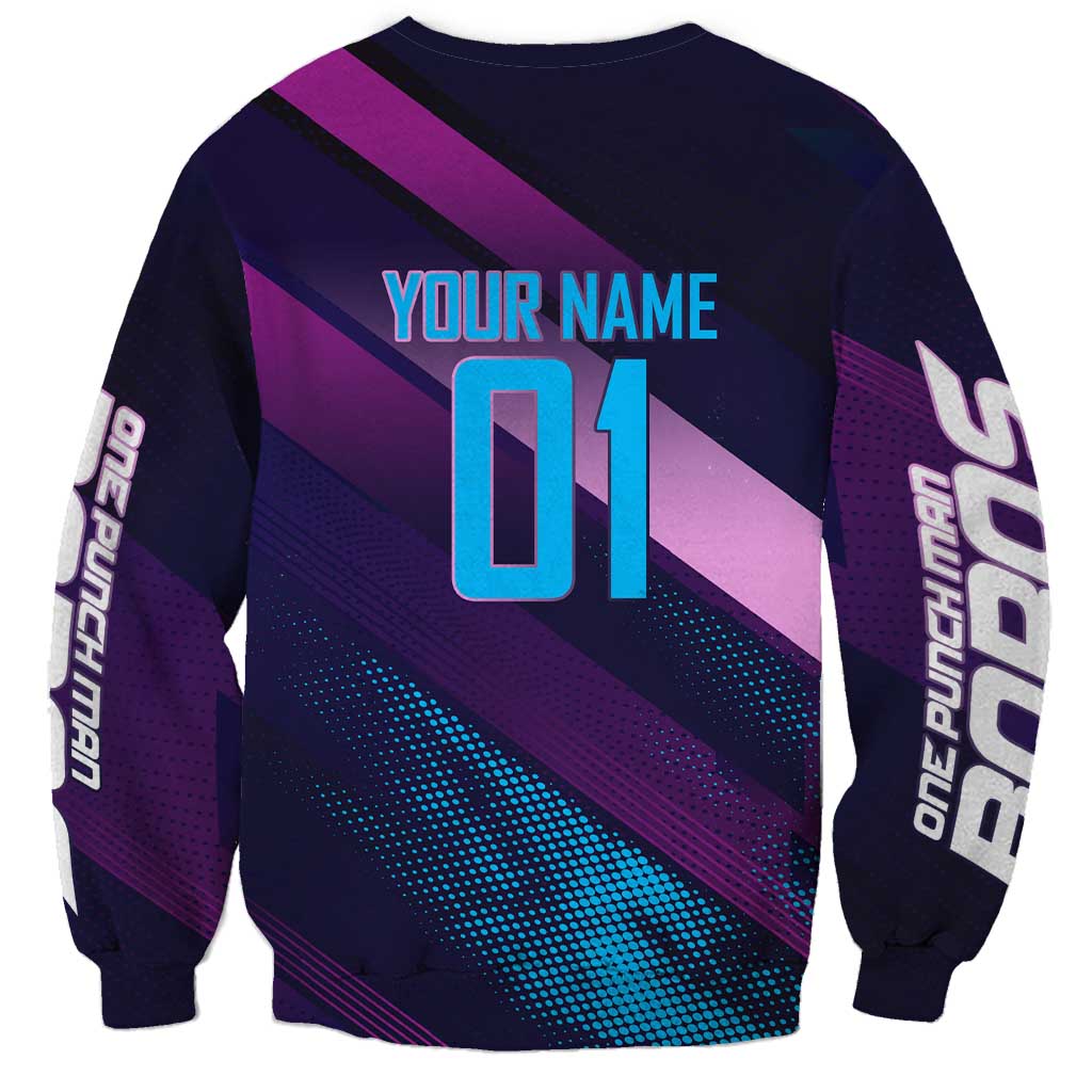 Personalized Boros Volleyball Action Design Sweatshirt With a dynamic sporty style in purple and blue.