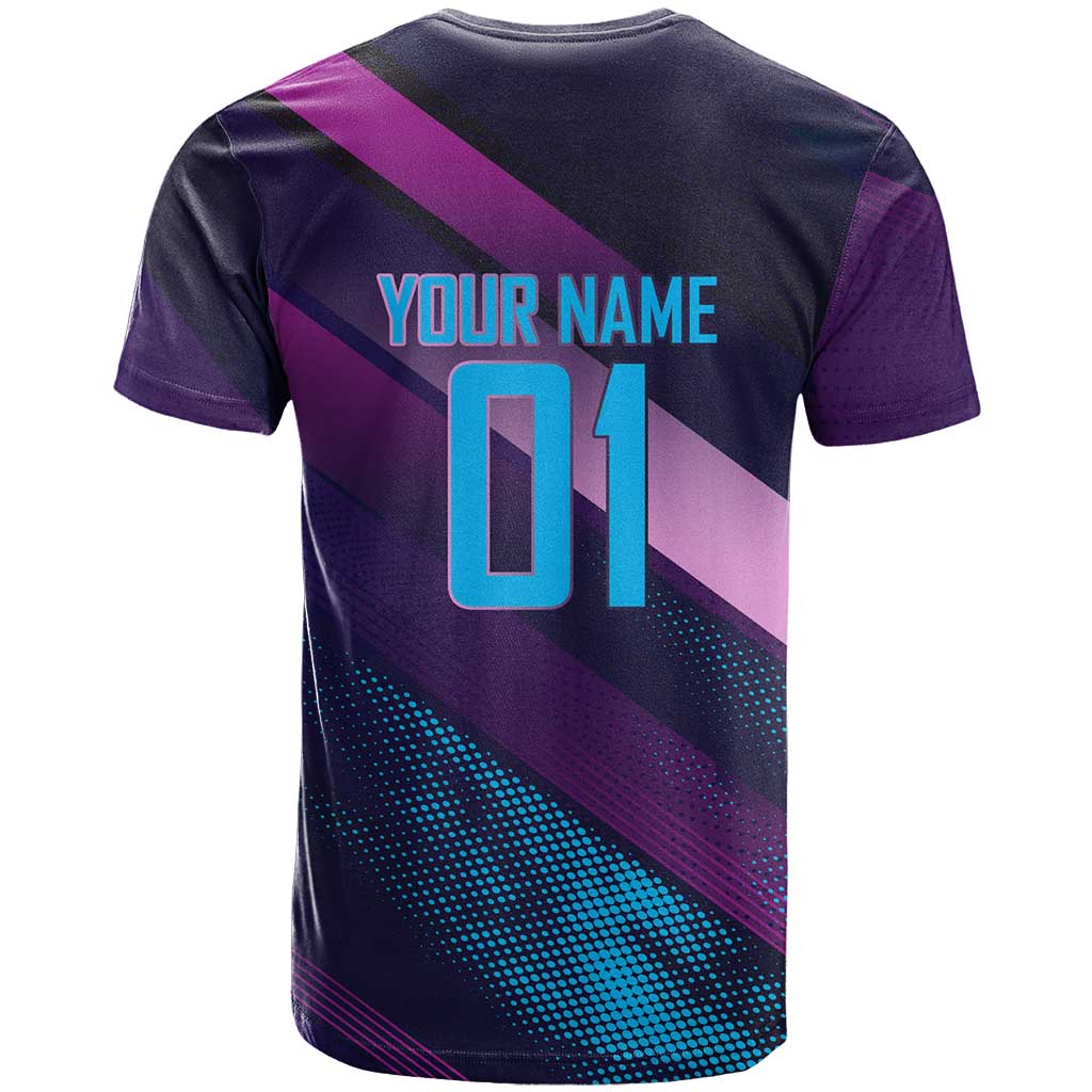 Personalized Boros Volleyball Action Design T Shirt With a dynamic sporty style in purple and blue.
