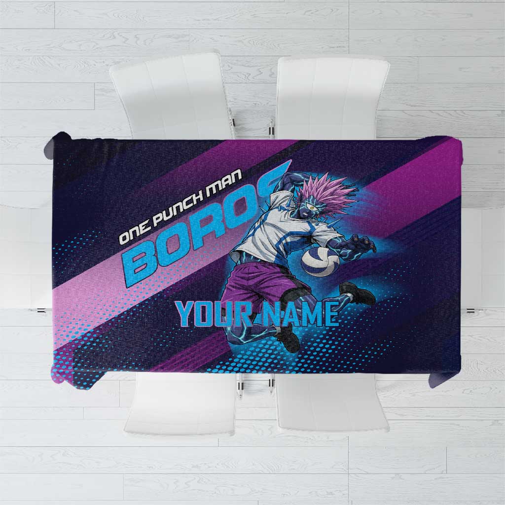 Personalized Boros Volleyball Action Design Tablecloth With a dynamic sporty style in purple and blue.