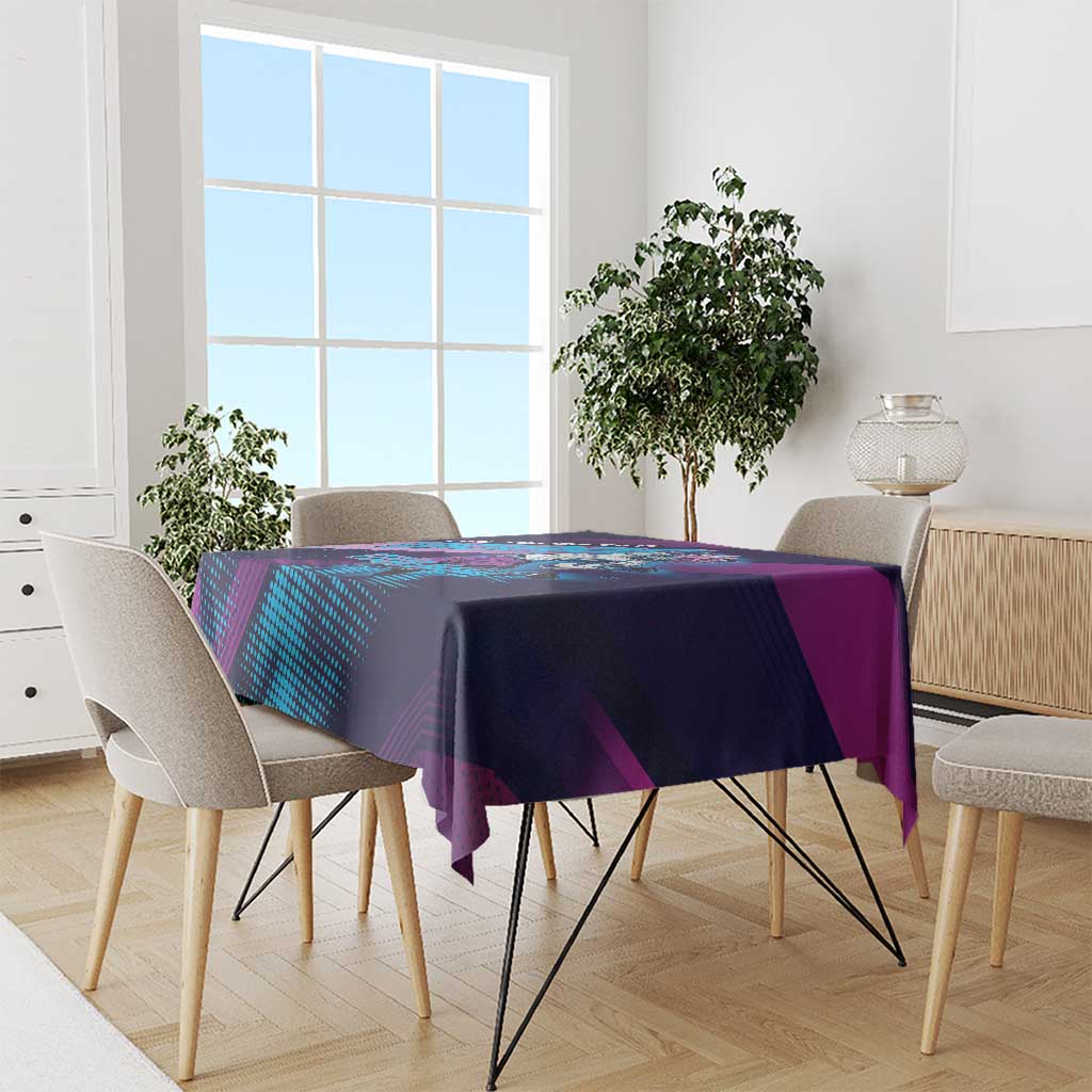 Personalized Boros Volleyball Action Design Tablecloth With a dynamic sporty style in purple and blue.