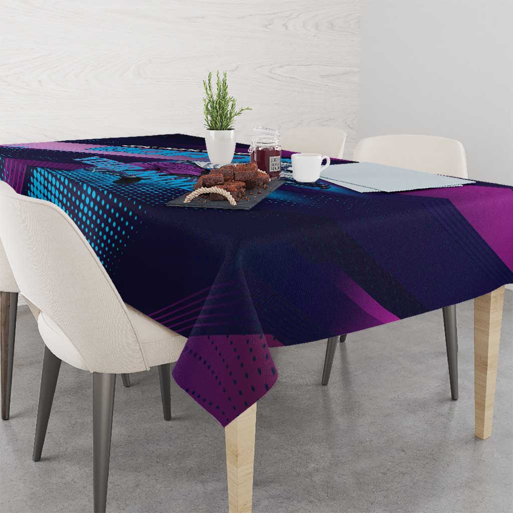 Personalized Boros Volleyball Action Design Tablecloth With a dynamic sporty style in purple and blue.