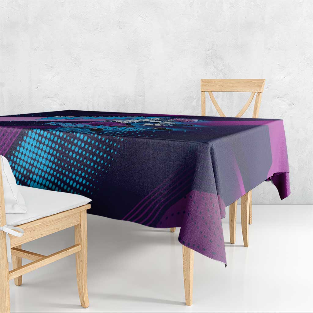 Personalized Boros Volleyball Action Design Tablecloth With a dynamic sporty style in purple and blue.