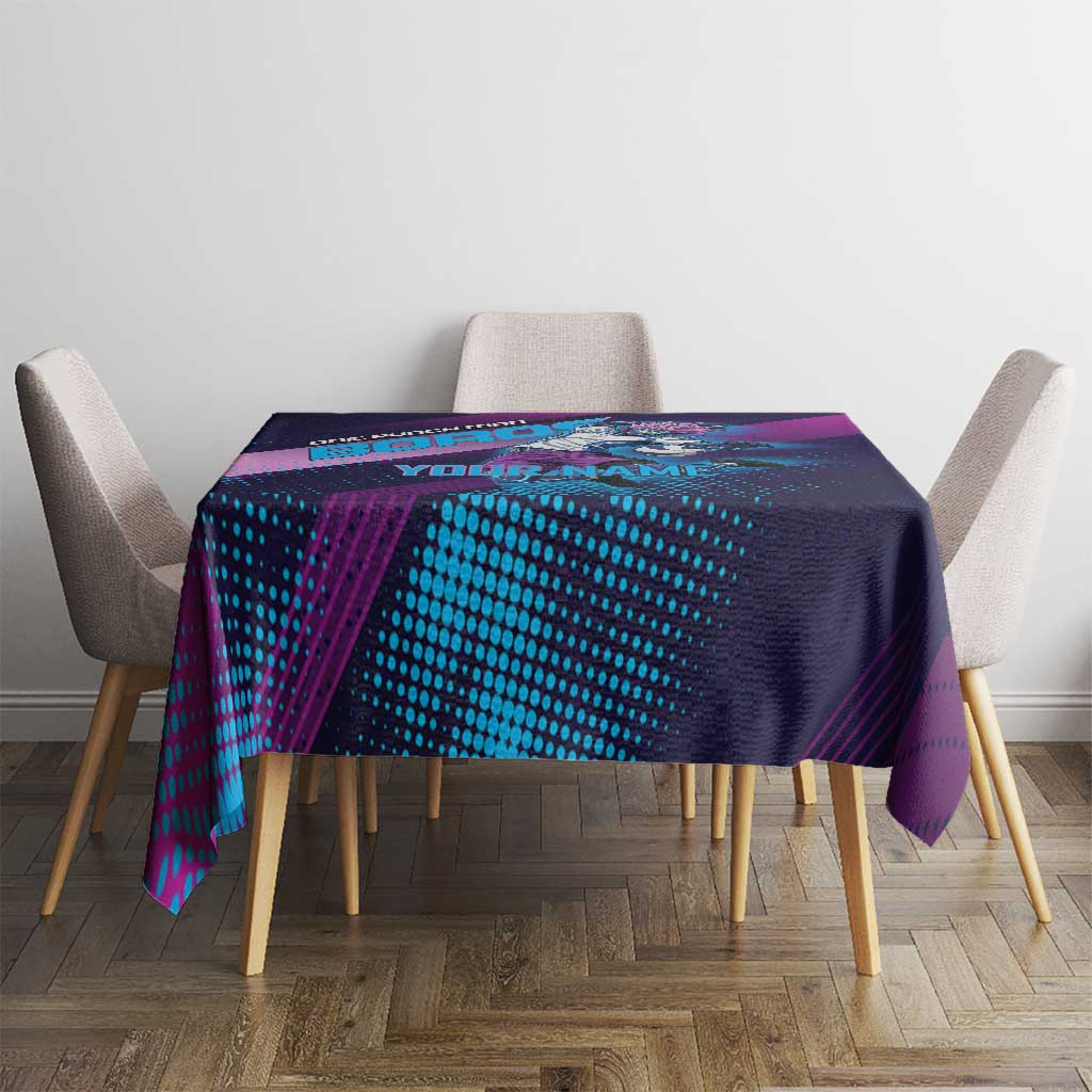 Personalized Boros Volleyball Action Design Tablecloth With a dynamic sporty style in purple and blue.