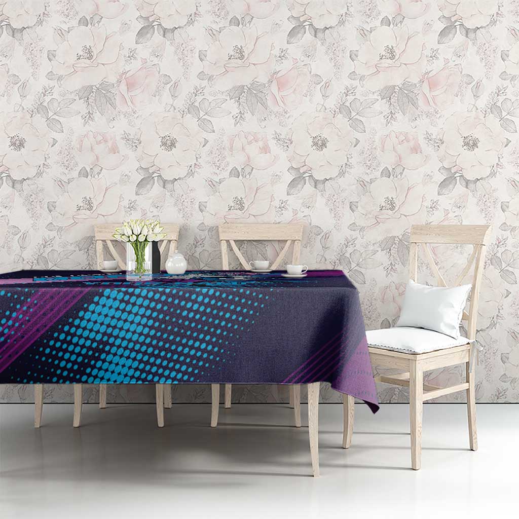 Personalized Boros Volleyball Action Design Tablecloth With a dynamic sporty style in purple and blue.