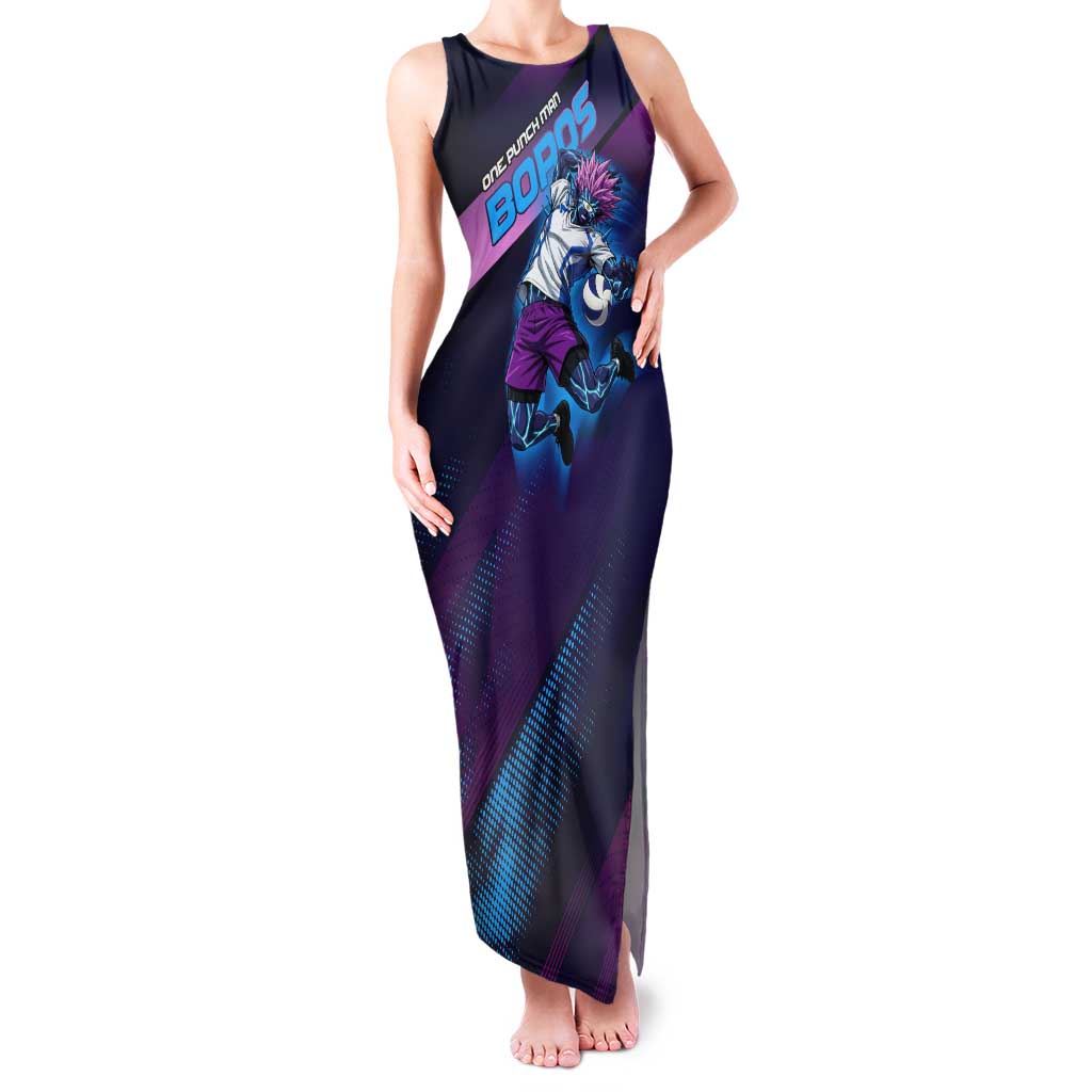 Personalized Boros Volleyball Action Design Tank Maxi Dress With a dynamic sporty style in purple and blue.