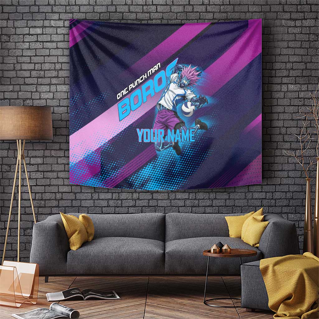 Personalized Boros Volleyball Action Design Tapestry With a dynamic sporty style in purple and blue.