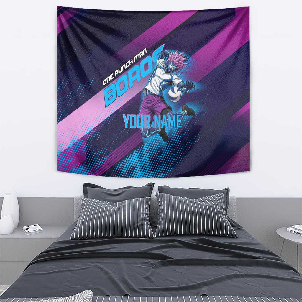 Personalized Boros Volleyball Action Design Tapestry With a dynamic sporty style in purple and blue.