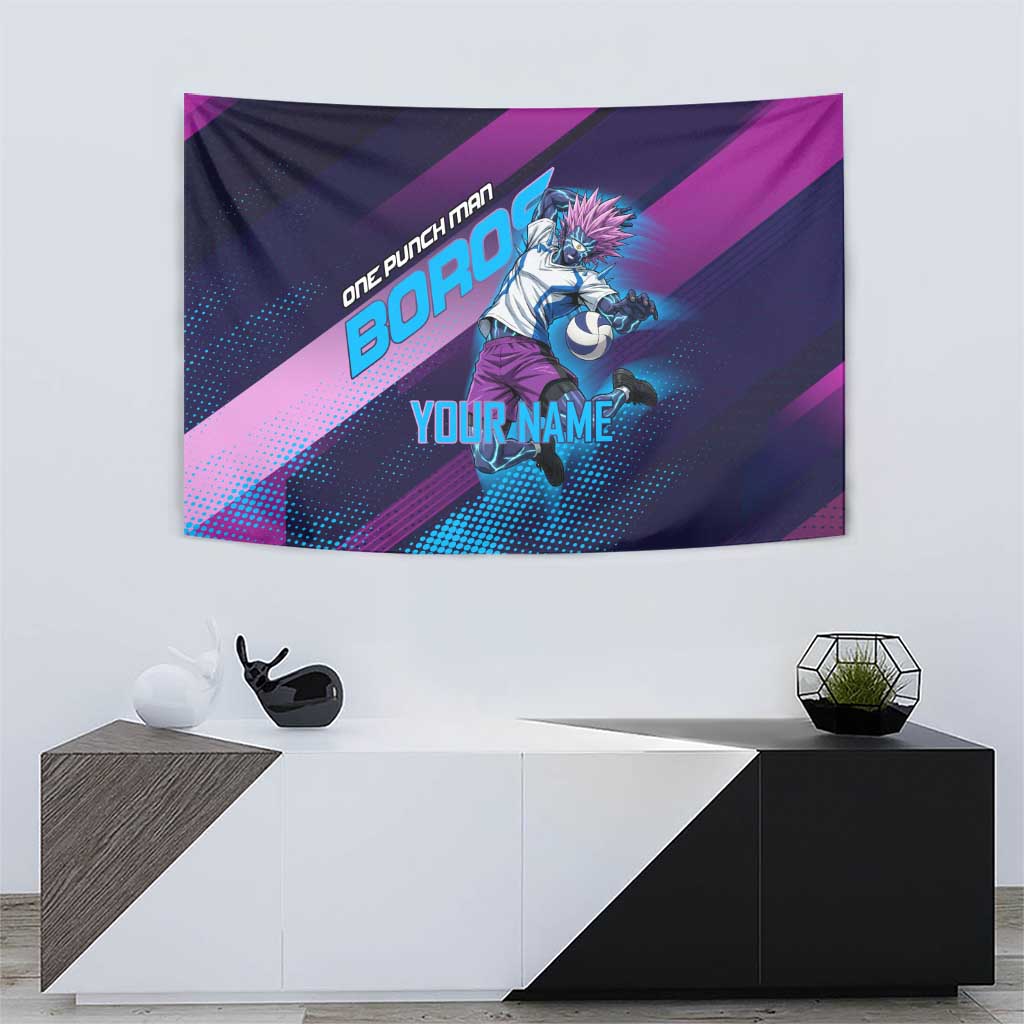 Personalized Boros Volleyball Action Design Tapestry With a dynamic sporty style in purple and blue.