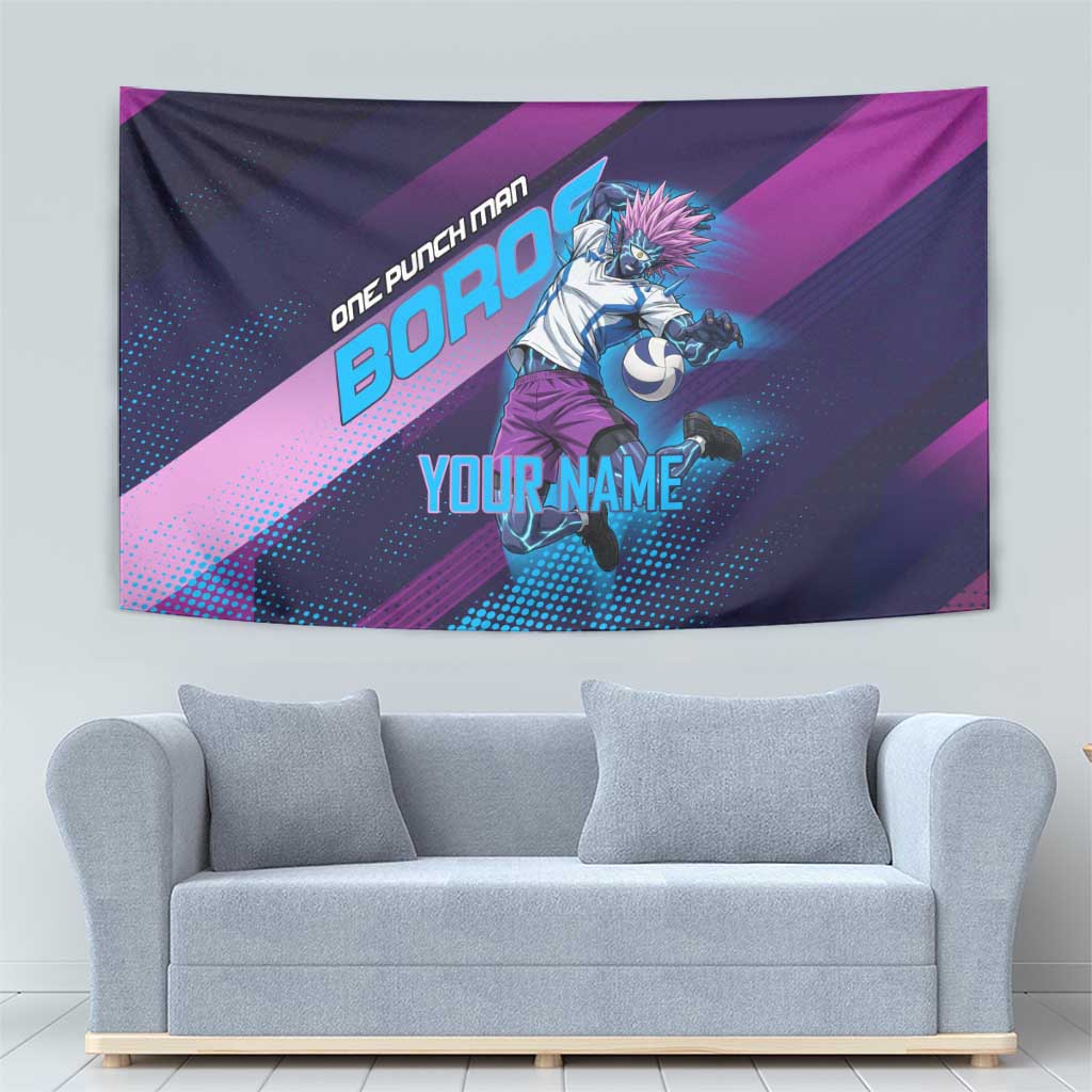 Personalized Boros Volleyball Action Design Tapestry With a dynamic sporty style in purple and blue.