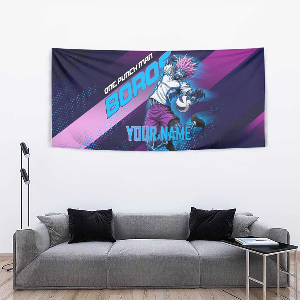 Personalized Boros Volleyball Action Design Tapestry With a dynamic sporty style in purple and blue.