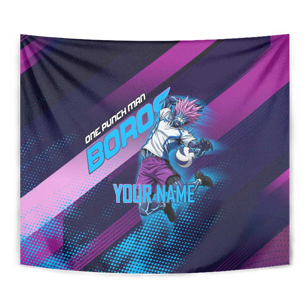Personalized Boros Volleyball Action Design Tapestry With a dynamic sporty style in purple and blue.