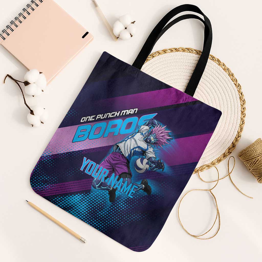 Personalized Boros Volleyball Action Design Tote Bag With a dynamic sporty style in purple and blue.