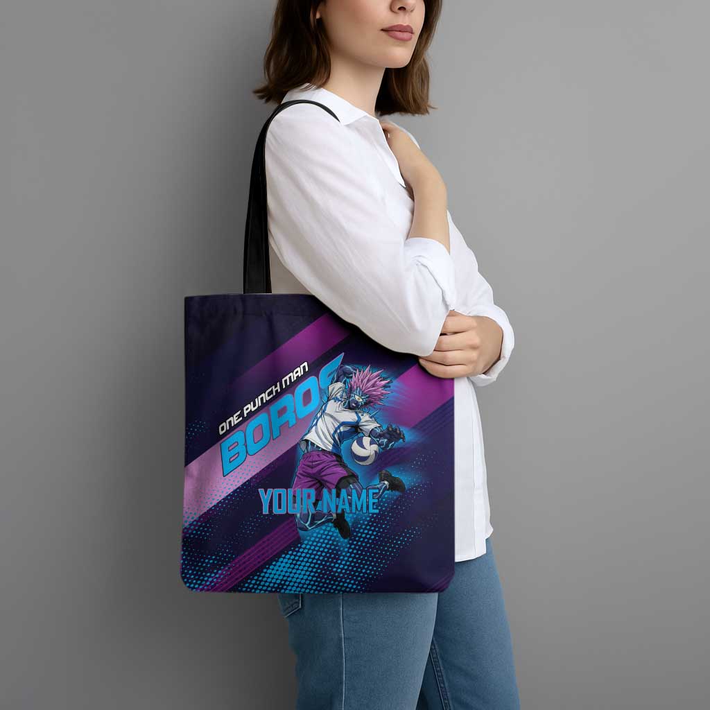 Personalized Boros Volleyball Action Design Tote Bag With a dynamic sporty style in purple and blue.