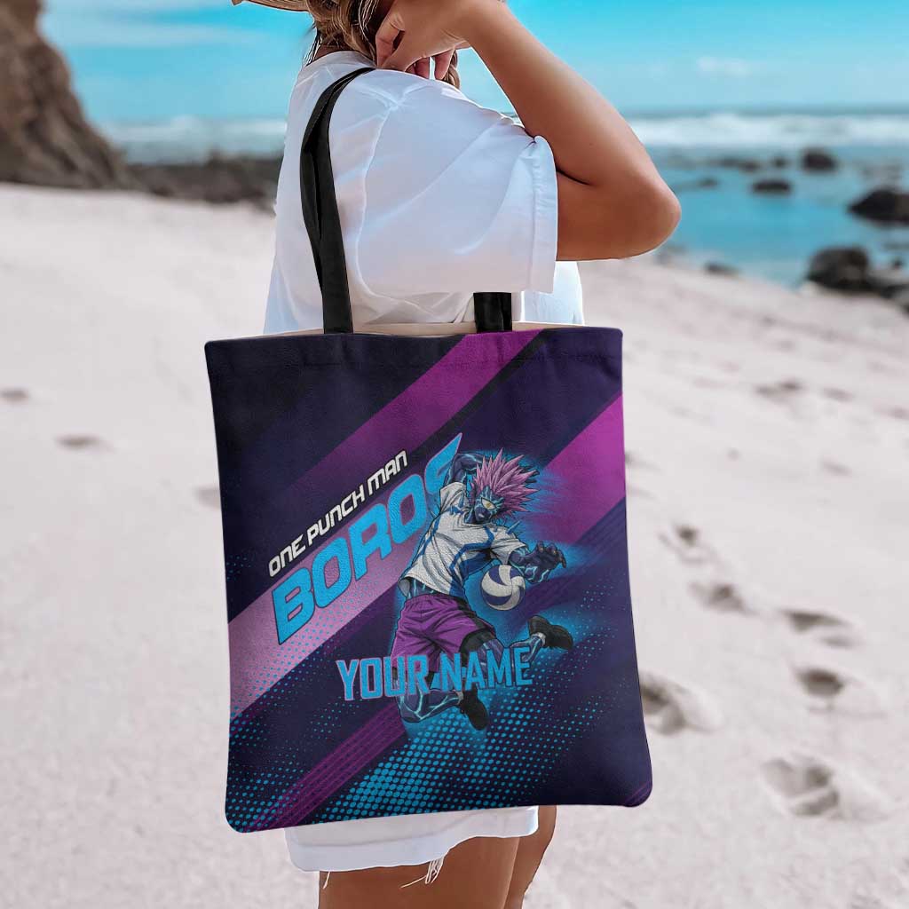 Personalized Boros Volleyball Action Design Tote Bag With a dynamic sporty style in purple and blue.