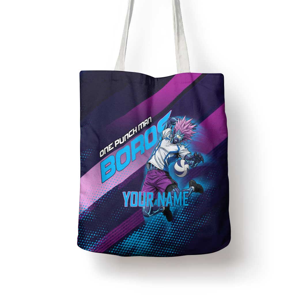 Personalized Boros Volleyball Action Design Tote Bag With a dynamic sporty style in purple and blue.