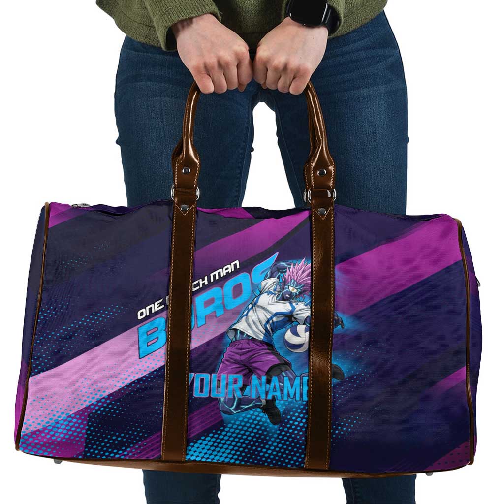 Personalized Boros Volleyball Action Design Travel Bag With a dynamic sporty style in purple and blue.