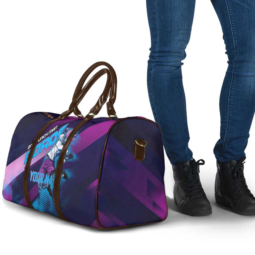 Personalized Boros Volleyball Action Design Travel Bag With a dynamic sporty style in purple and blue.