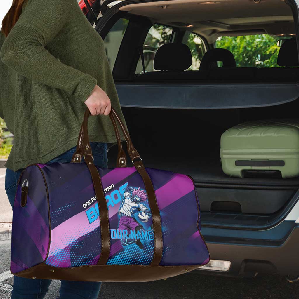 Personalized Boros Volleyball Action Design Travel Bag With a dynamic sporty style in purple and blue.