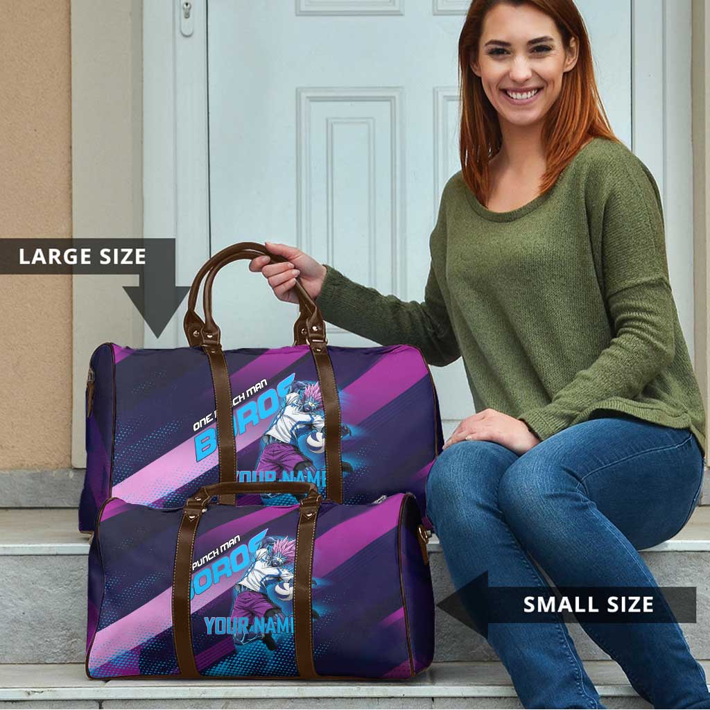 Personalized Boros Volleyball Action Design Travel Bag With a dynamic sporty style in purple and blue.