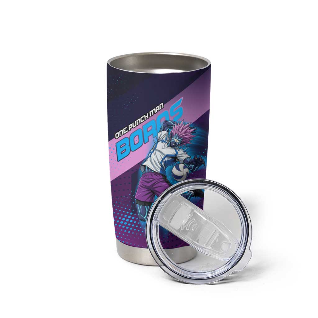 Personalized Boros Volleyball Action Design Tumbler Cup With a dynamic sporty style in purple and blue.