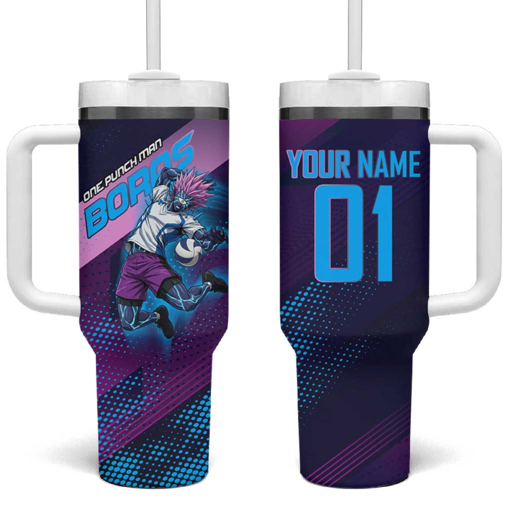 Personalized Boros Volleyball Action Design Tumbler With Handle With a dynamic sporty style in purple and blue.