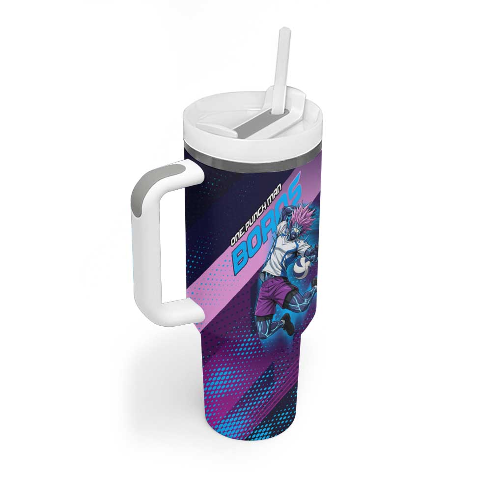 Personalized Boros Volleyball Action Design Tumbler With Handle With a dynamic sporty style in purple and blue.