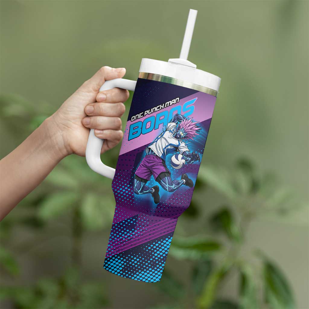 Personalized Boros Volleyball Action Design Tumbler With Handle With a dynamic sporty style in purple and blue.